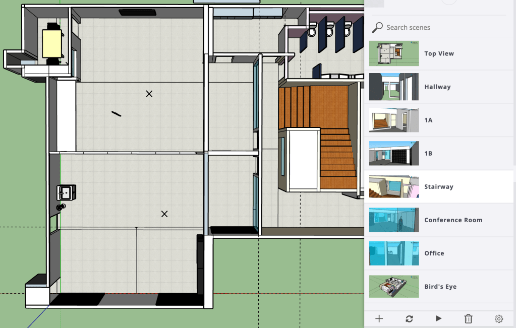 Set up scenes for walk through purposes.